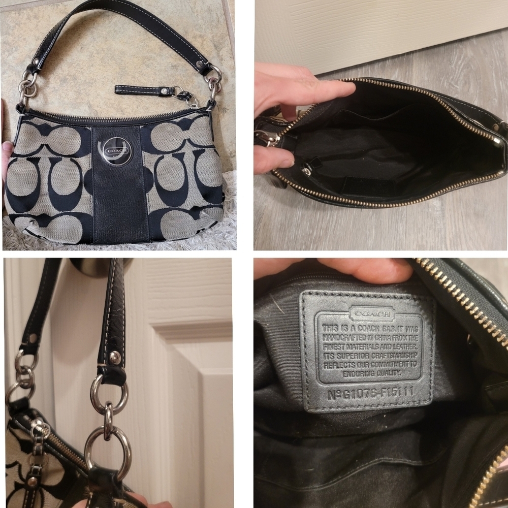 Coach Black and Gray Signature Shoulder Bag